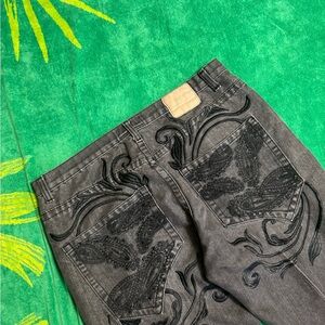 Y2K Red Ape Authentic Black Floral Embroidery